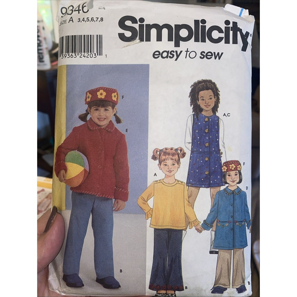SIMPLICITY 9346 GIRLS TOP PANTS JUMPER COAT JACKET HAT PATTERN SIZE 3 4 5 6 7 8